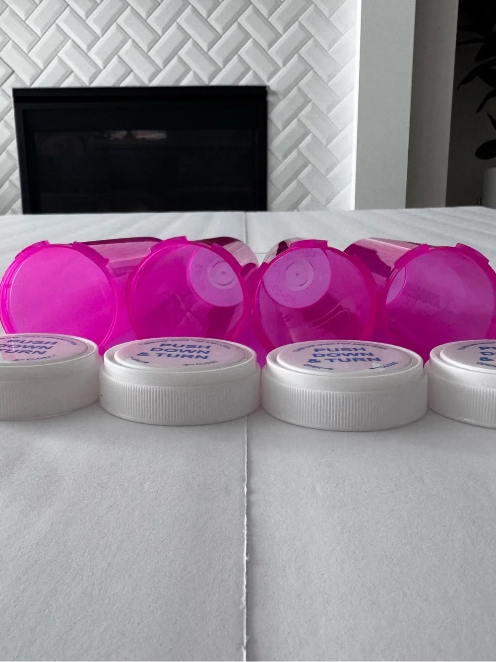 4 EXTRA-LARGE HOT PINK RX-STYLE PARTY FAVOR BOTTLES